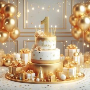Golden Glitz 1st Birthday Wishes in Full HD Square, Horizontal & Vertical Splendor